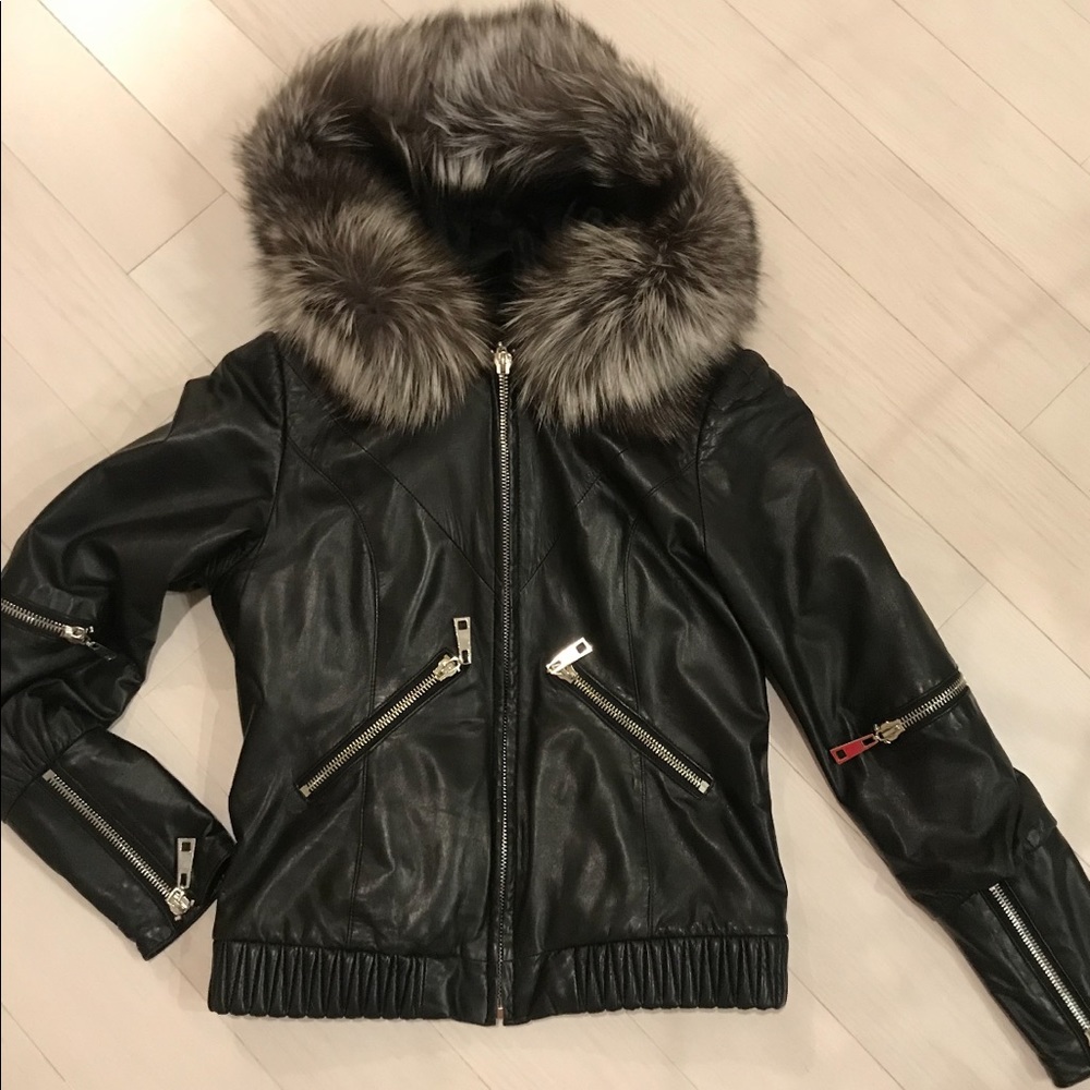 Leather jacket with Silver Fox Size S